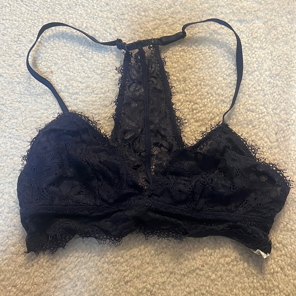 Navy racer back lace crochet bralette